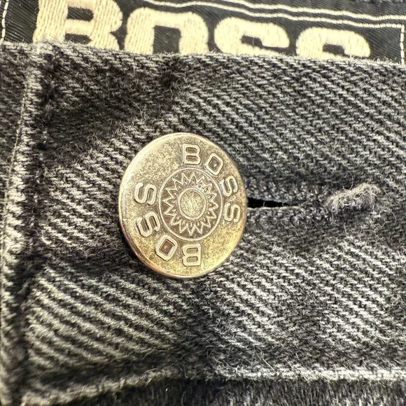 VTG Hugo Boss Baggy Jeans Mens 32 32x28 Frayed Raw Hem 90s Relaxed Black Pants